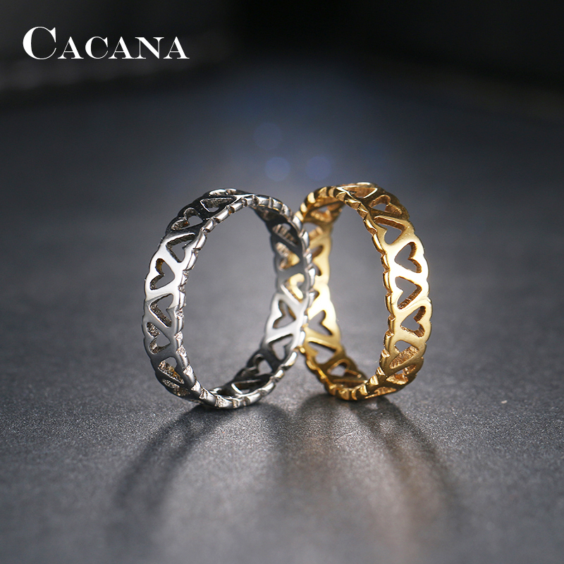 CACANA 스테인레스 스틸 반지, 귀엽고 사랑스러운 절묘한 할로우 하트 모양, 아름다운 패턴, 여성을 위한 패션 주얼리 선물